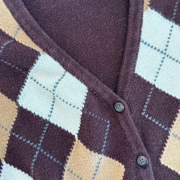Brandy Melville John Galt Brown White Elizabeth Sweater Argyle Print Cardigan OS - Picture 5 of 9